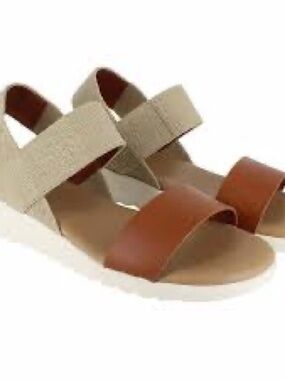 Kensie Two-Strap Sandals in Brown and Cream